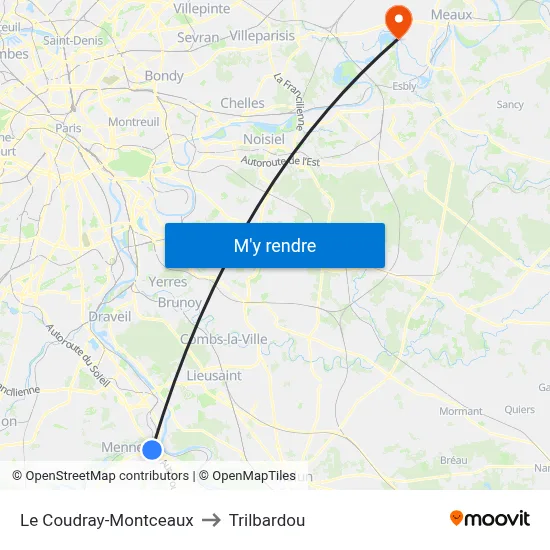 Le Coudray-Montceaux to Trilbardou map