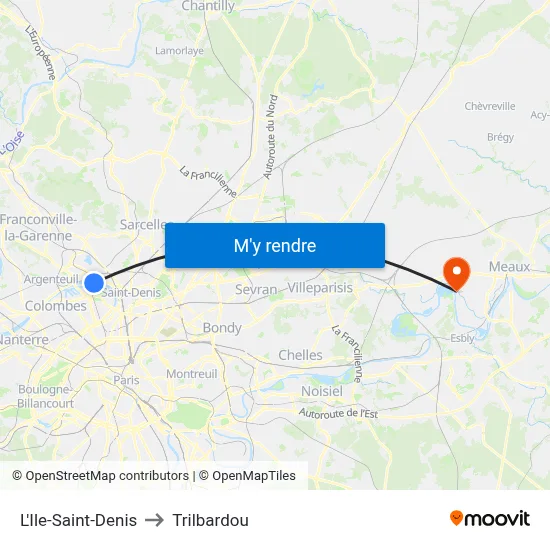 L'Ile-Saint-Denis to Trilbardou map