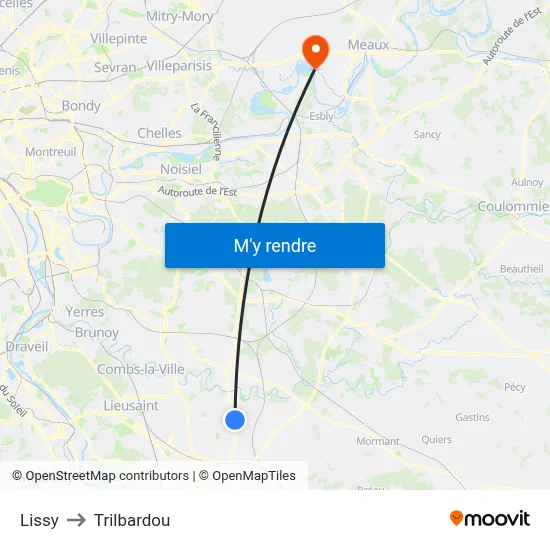 Lissy to Trilbardou map
