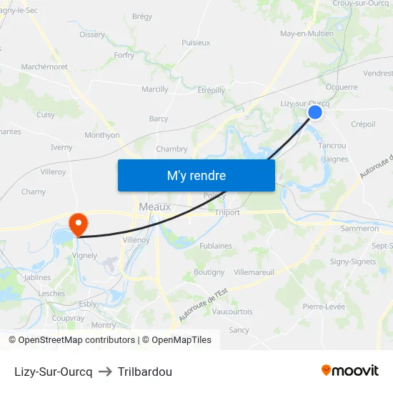 Lizy-Sur-Ourcq to Trilbardou map