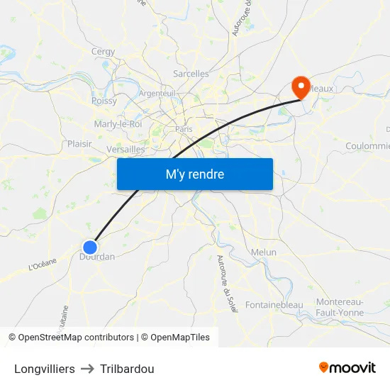 Longvilliers to Trilbardou map