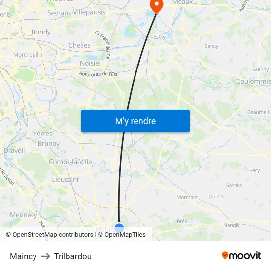 Maincy to Trilbardou map