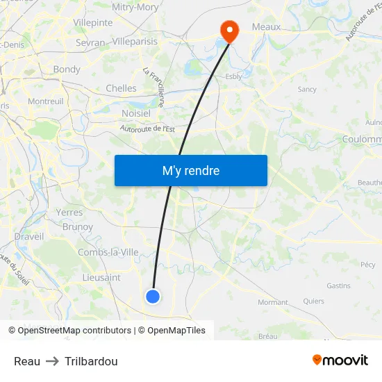 Reau to Trilbardou map