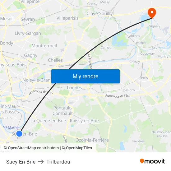 Sucy-En-Brie to Trilbardou map