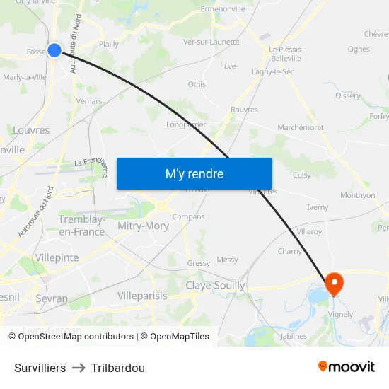 Survilliers to Trilbardou map