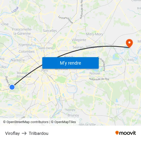 Viroflay to Trilbardou map
