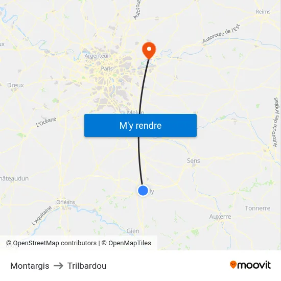 Montargis to Trilbardou map