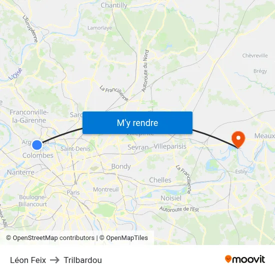 Léon Feix to Trilbardou map