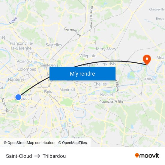 Saint-Cloud to Trilbardou map