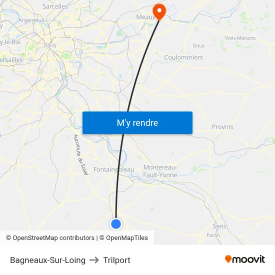 Bagneaux-Sur-Loing to Trilport map