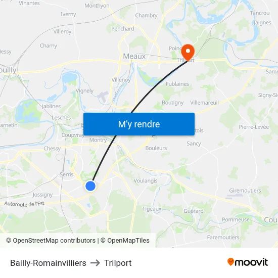 Bailly-Romainvilliers to Trilport map