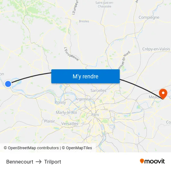 Bennecourt to Trilport map