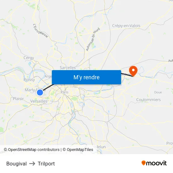 Bougival to Trilport map