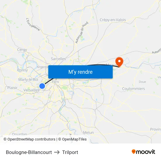 Boulogne-Billancourt to Trilport map