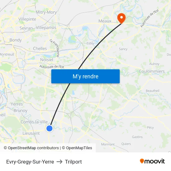 Evry-Gregy-Sur-Yerre to Trilport map
