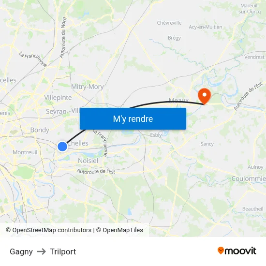 Gagny to Trilport map
