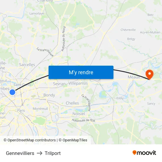 Gennevilliers to Trilport map