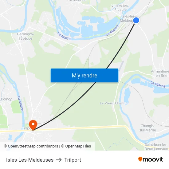 Isles-Les-Meldeuses to Trilport map