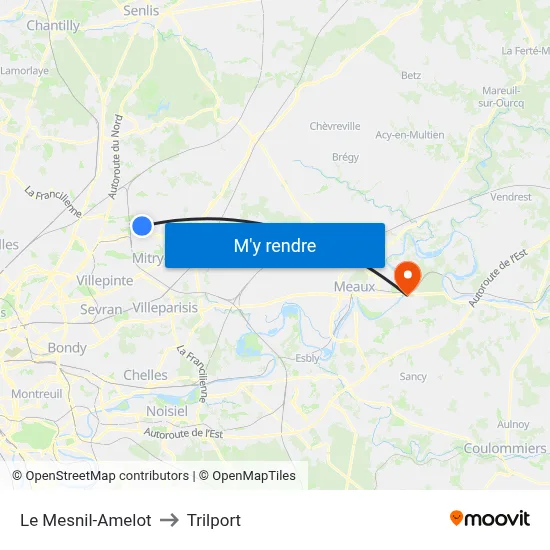 Le Mesnil-Amelot to Trilport map