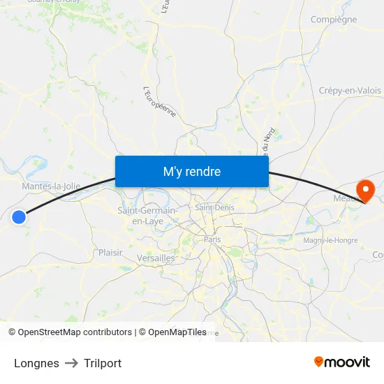 Longnes to Trilport map