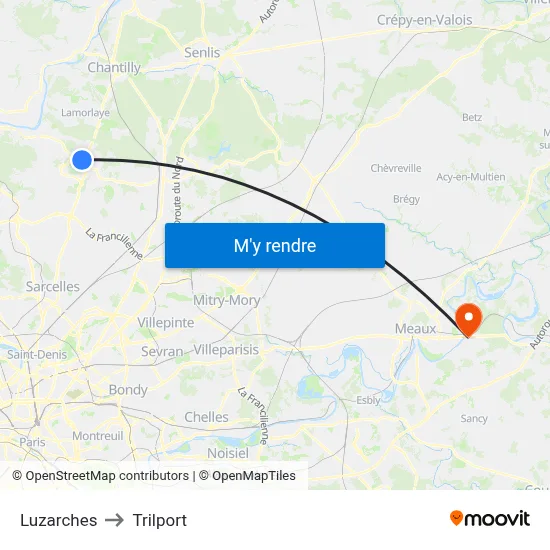 Luzarches to Trilport map
