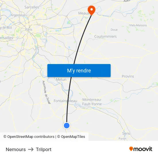 Nemours to Trilport map
