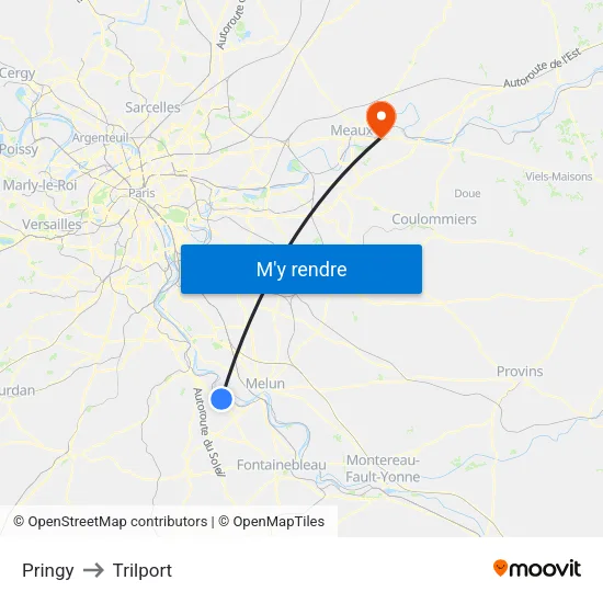 Pringy to Trilport map
