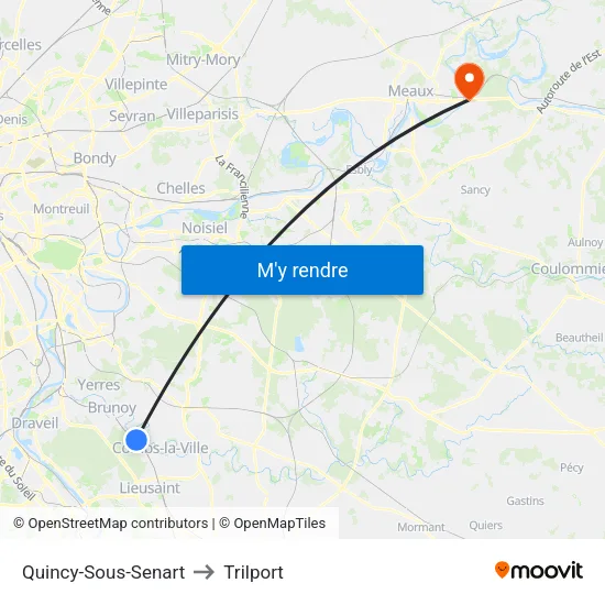 Quincy-Sous-Senart to Trilport map