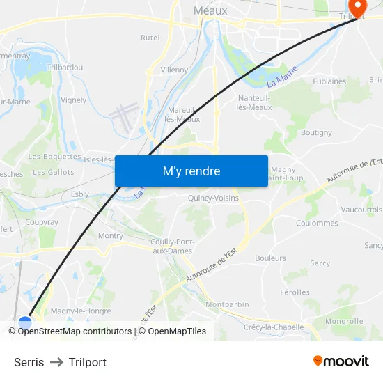 Serris to Trilport map