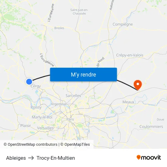 Ableiges to Trocy-En-Multien map