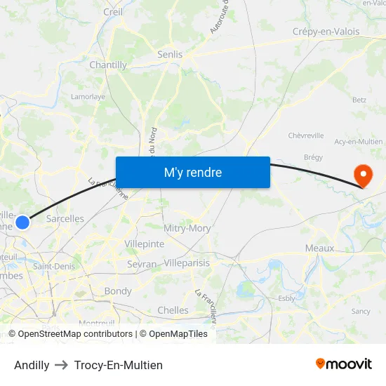 Andilly to Trocy-En-Multien map