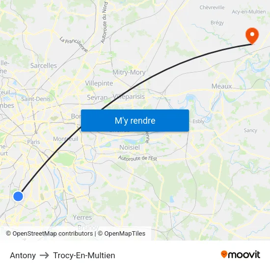 Antony to Trocy-En-Multien map