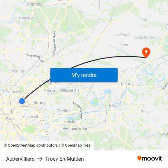 Aubervilliers to Trocy-En-Multien map
