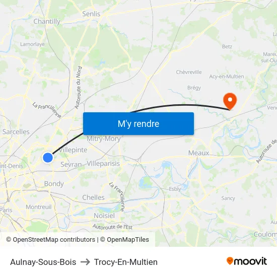 Aulnay-Sous-Bois to Trocy-En-Multien map