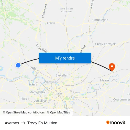 Avernes to Trocy-En-Multien map