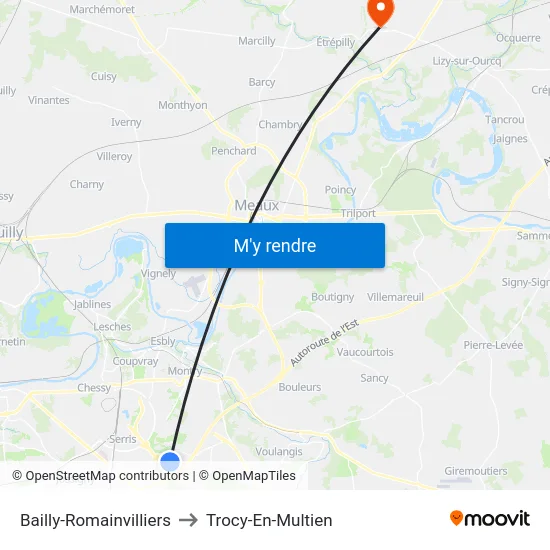 Bailly-Romainvilliers to Trocy-En-Multien map