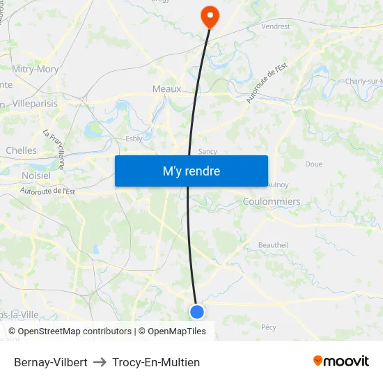 Bernay-Vilbert to Trocy-En-Multien map