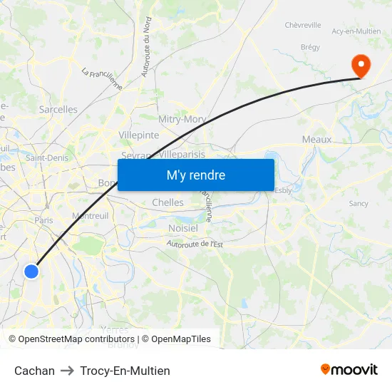 Cachan to Trocy-En-Multien map