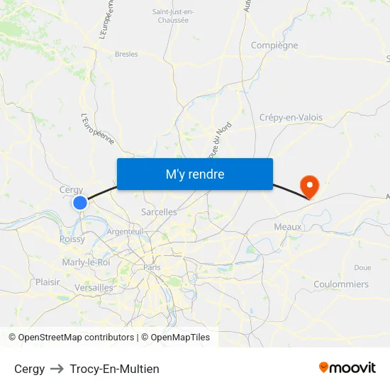 Cergy to Trocy-En-Multien map
