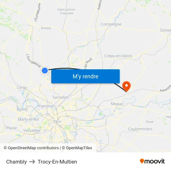 Chambly to Trocy-En-Multien map