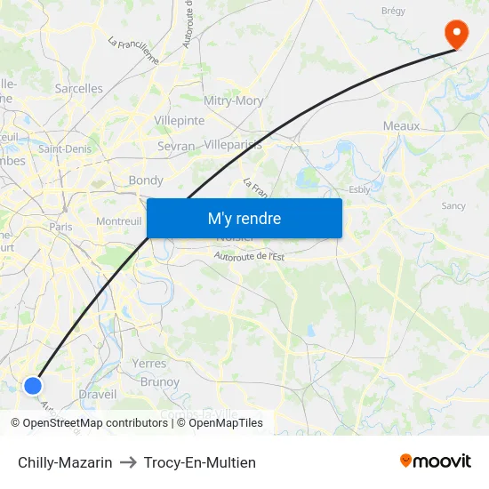 Chilly-Mazarin to Trocy-En-Multien map