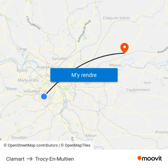 Clamart to Trocy-En-Multien map