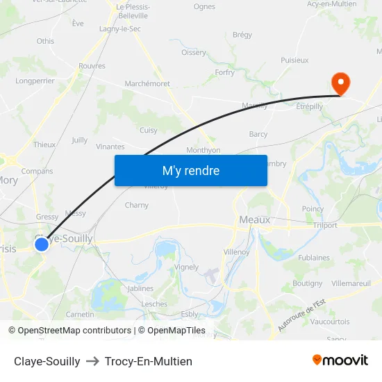 Claye-Souilly to Trocy-En-Multien map