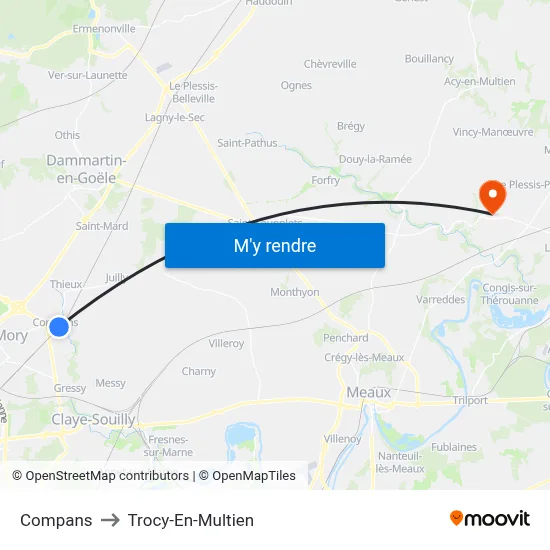 Compans to Trocy-En-Multien map
