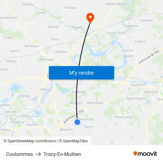 Coulommes to Trocy-En-Multien map