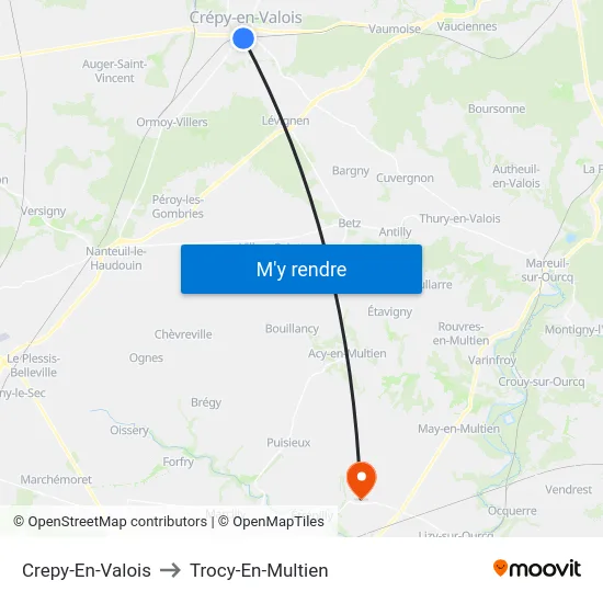 Crepy-En-Valois to Trocy-En-Multien map