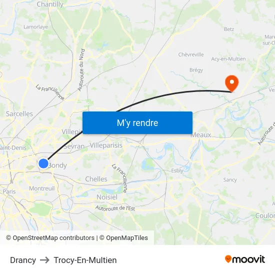 Drancy to Trocy-En-Multien map