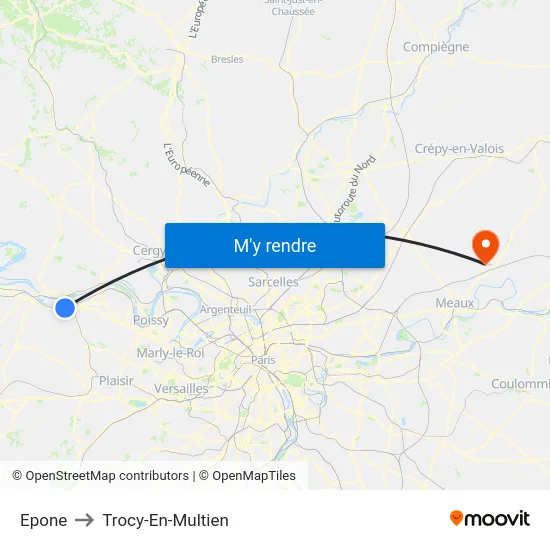 Epone to Trocy-En-Multien map