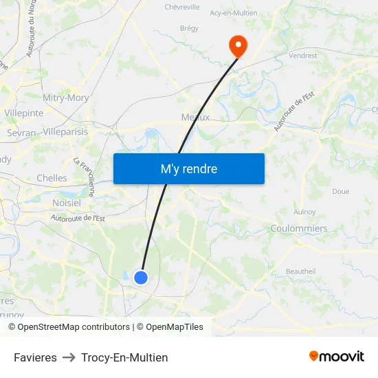Favieres to Trocy-En-Multien map