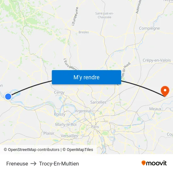 Freneuse to Trocy-En-Multien map